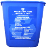 blue mixed paper recycling bin for desk