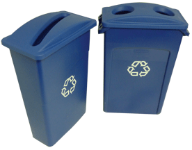 2 tall blue recycling binds