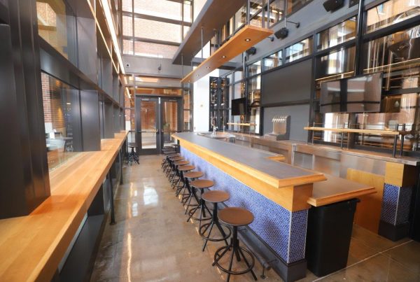brewery with bar seating and draft beer spouts