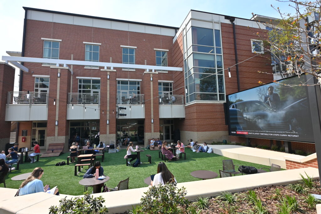 Outside of the Melton Student Center's newly renovated patio.