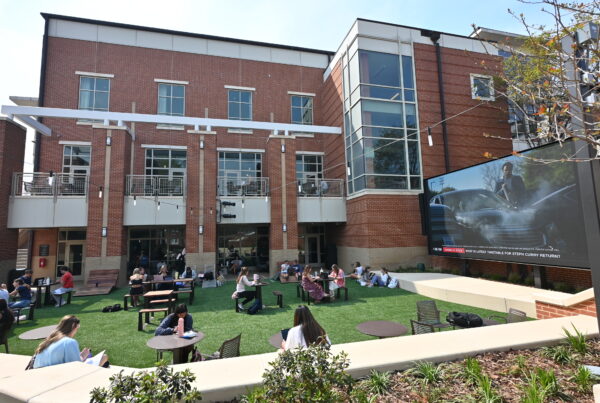 Outside of the Melton Student Center's newly renovated patio.