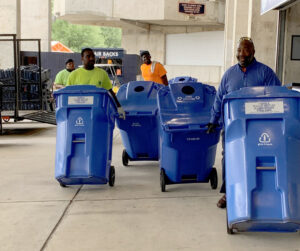 Delivering recycling bins to Jordan-Hare Stadium.